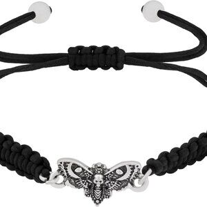Goth Emo Grunge Skull Moth Black Braided Bracelet Women Gift Jewelry
